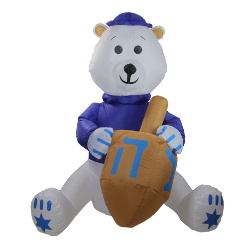 48" Blue and White Inflatable Pre-Lit Outdoor Hanukkah Bear Dreidel - IMAGE 1