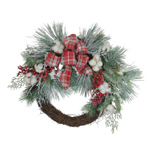 Real Touch™️ Iced Mixed Pine and Holly Berry Artificial Christmas Wreath - 24" - Unlit - IMAGE 1