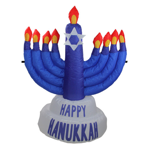 42" Blue and Orange Pre-Lit Inflatable Outdoor Hanukkah Menorah - Clear Lights - IMAGE 1