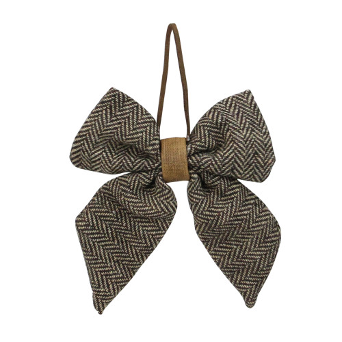 6" Brown and Ivory Two Loop Bow Christmas Decor - IMAGE 1