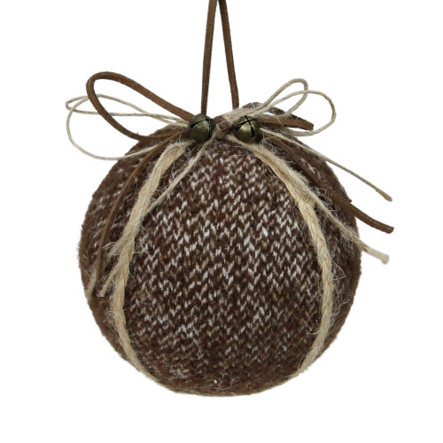 Brown Tweed with Jingle Bells Christmas Ball Ornament 4" (100mm) - IMAGE 1