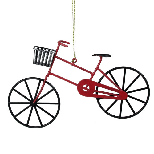 6.5" Red and Black Vintage Style Metal Bicycle Christmas Ornament - IMAGE 1