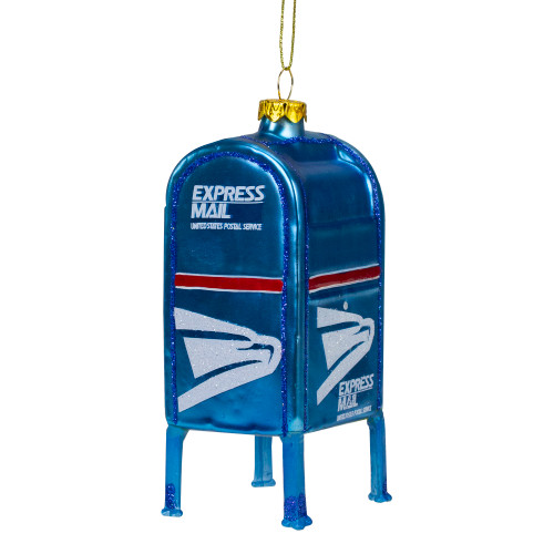 4.5" Shiny Blue Glittered Express Mail USPS Mailbox Glass Christmas Ornament - IMAGE 1