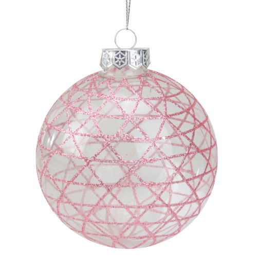 Glittered Clear and Pink Geometric Glass Christmas Ball Ornament 3.75" (95mm) - IMAGE 1