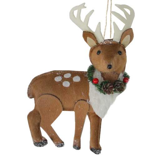 8" Brown and White Spot Reindeer with Antlers Christmas Ornament - IMAGE 1