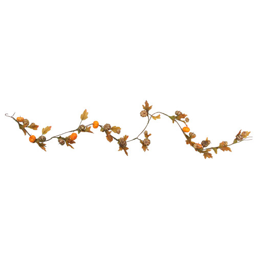4.75' x 1.5" Pumpkin and Fall Leaves Artificial Thanksgiving Garland - Unlit - IMAGE 1