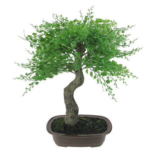 16" Green Mini Maple Artificial Bonsai Tree in a Brown Pot - IMAGE 1