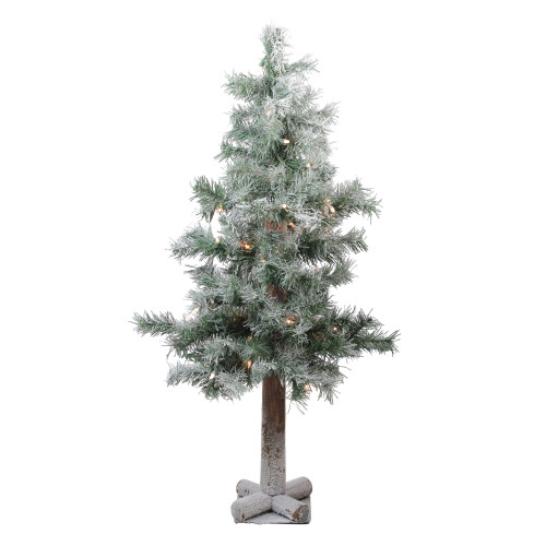 3' x 19" Pre-Lit Lightly Flocked Woodland Alpine Artificial Christmas Tree - Clear Lights - IMAGE 1