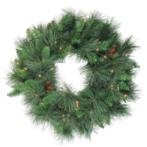 Pre-Lit White Valley Pine Artificial Christmas Wreath, 24-Inch, Clear Lights - IMAGE 1