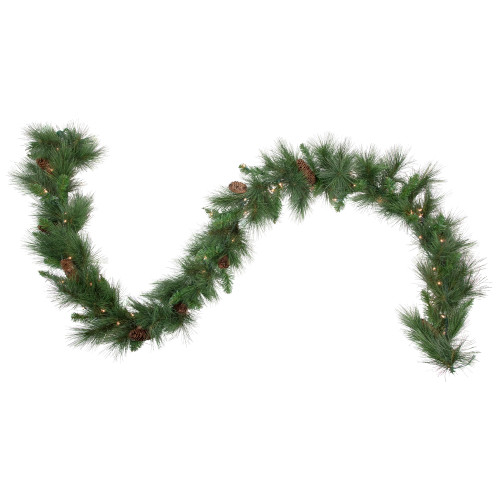 9' x 12" Pre-Lit White Valley Pine Needle Artificial Christmas Garland, Clear Lights - IMAGE 1