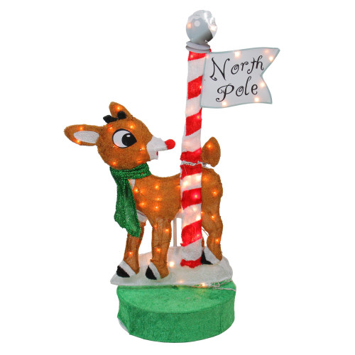 36" Brown and Green Rudolph "North Pole" Christmas Outdoor Decor - IMAGE 1