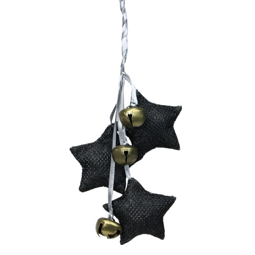 10" Black and White Triple Star with Jingle Bells Christmas Ornament - IMAGE 1