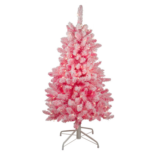 4' Pre-Lit Flocked Pink Pine Slim Artificial Christmas Tree - Clear Lights - IMAGE 1