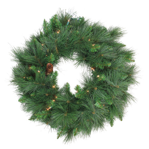 Pre-Lit White Valley Pine Deluxe Artificial Pinecone Christmas Wreath - 24" - Clear Lights - IMAGE 1