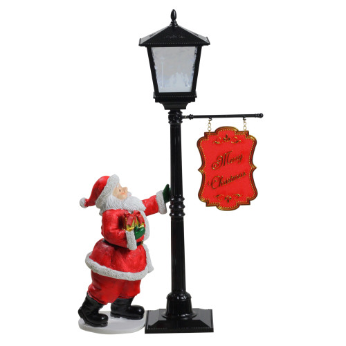 14.5" Mini Snowing Street Lamp and Santa Claus Christmas Table Top Display - IMAGE 1