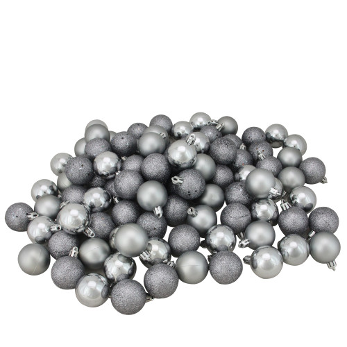 Shatterproof 4-Finish Christmas Ball Ornaments - 1.5" (35mm) - Pewter Gray - 96ct - IMAGE 1
