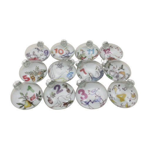 12ct Clear 'The Twelve Days of Christmas' Glass Disc Ornaments 3" - IMAGE 1
