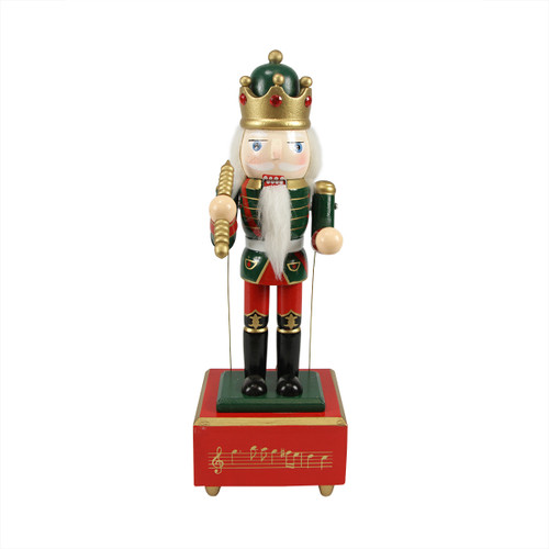 12" Red and Green Animated King with Scepter Christmas Nutcracker - IMAGE 1