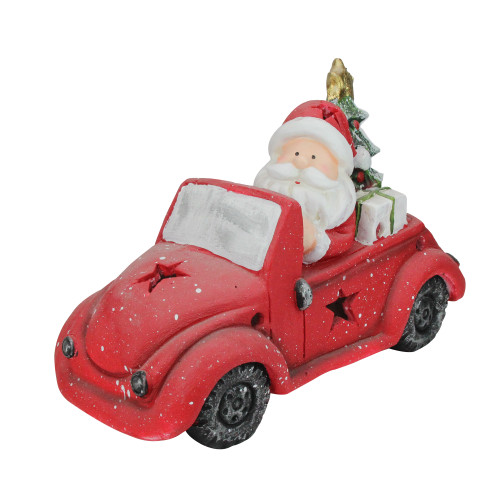15" Red and White Santa Claus Driving Vintage Beetle Christmas Tree Table Top Decoration - IMAGE 1
