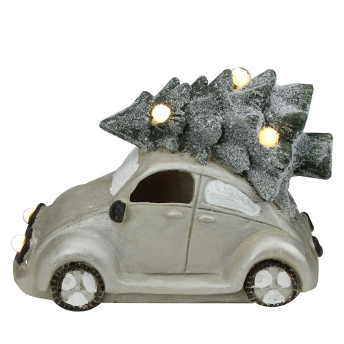 13.5" Gray Lighted Musical Vintage Beetle with Tree Christmas Tabletop Decor - IMAGE 1