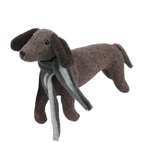 7.5” Plush Brown Dachshund Dog with Scarf Christmas Decoration - IMAGE 1