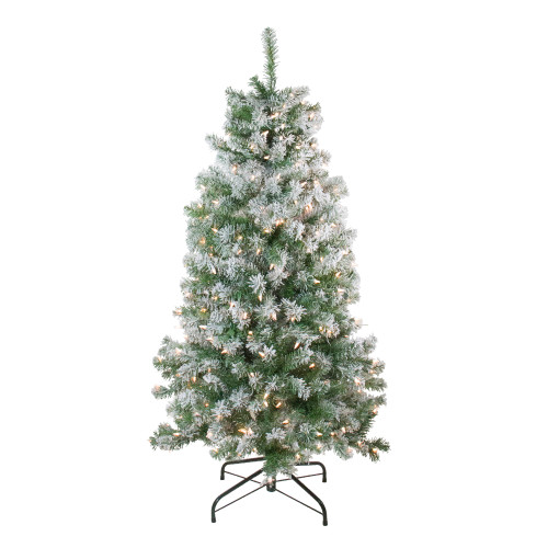 4.5' Pre-Lit Medium Flocked Winema Pine Artificial Christmas Tree - Clear Lights - IMAGE 1