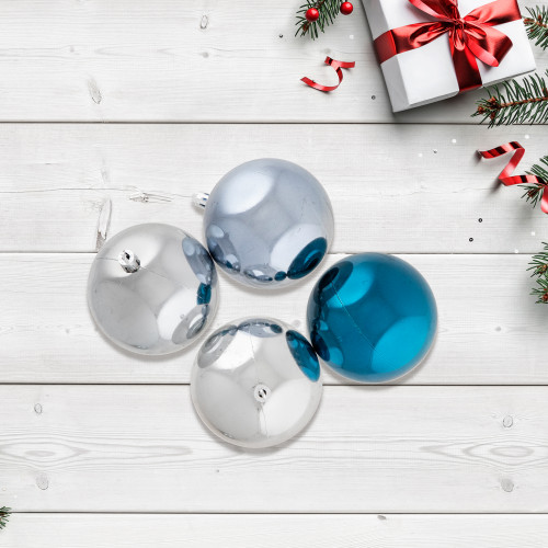 Shatterproof 2-Finish Christmas Ball Ornaments - 3.25" (80mm) - Blue and Silver - 32ct - IMAGE 1