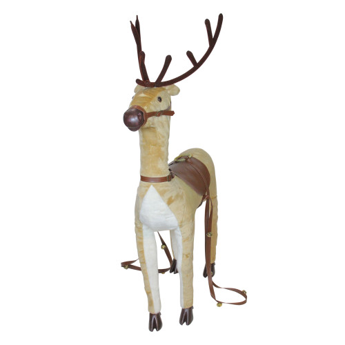 31" Plush Christmas Reindeer Figure with Jingle Bells – Realistic Faux Fur Holiday Decor - IMAGE 1