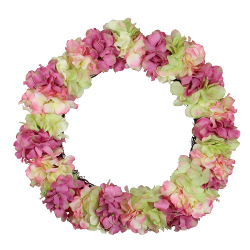 Hydrangea Twig Artificial Floral Wreath, Pink and Green 18-Inch - IMAGE 1