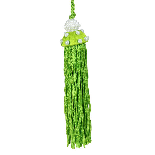 4.25" Green Tassel with Faux Pearls Christmas Ornament - IMAGE 1