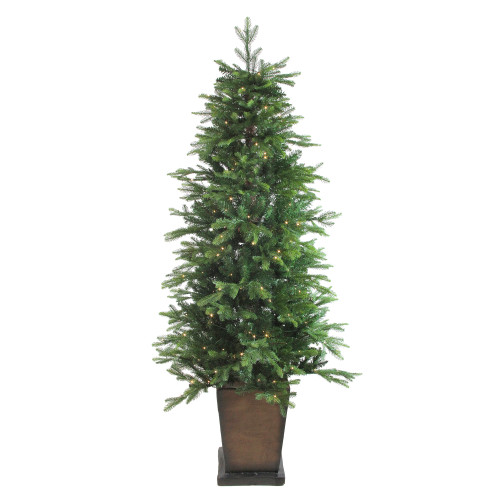 Real Touch™️ Pre-Lit Potted Oregon Noble Fir Slim Artificial Christmas Tree - 6' - Warm White LED Lights - IMAGE 1