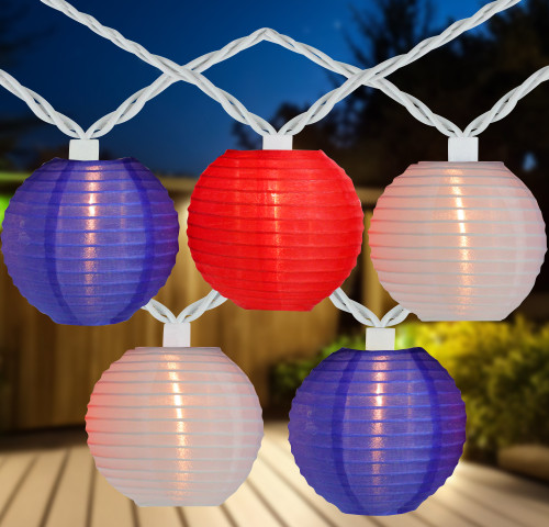 10-Count Patriotic Chinese Lantern 4th of July String Lights, 7.5ft White Wire - IMAGE 1
