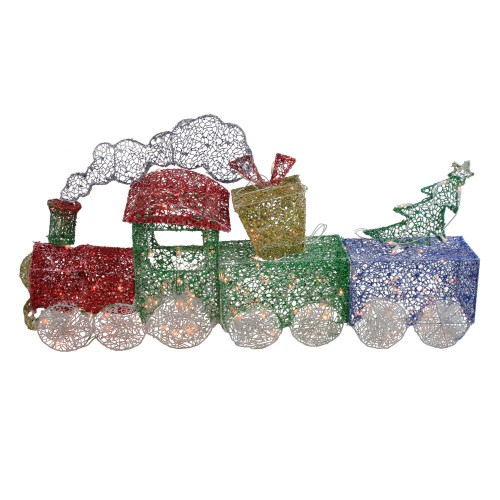 3pc Red and Green Glittering Lighted Christmas Train with Presents Tree Yard Decor 55" - IMAGE 1