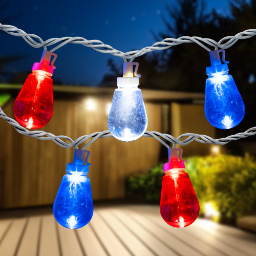 LED Edison Style Patio Patriotic Lights - 9' - White Wire - 10ct - IMAGE 1