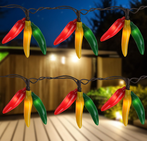 36ct Orange, Yellow and Green Chili Pepper Cluster String Lights - 7.5ft Brown Wire - IMAGE 1
