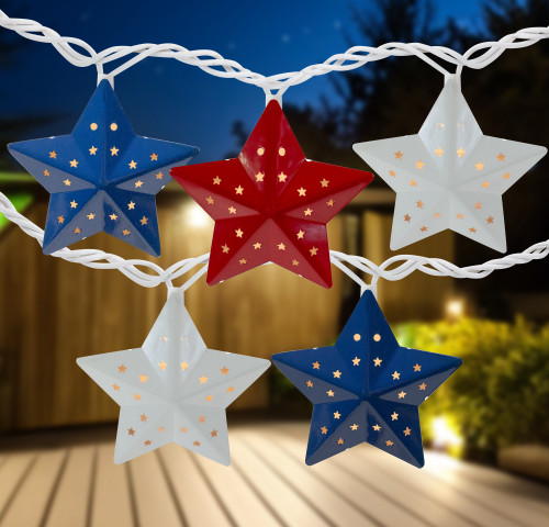 10-Count Red and Blue Fourth of July Star String Light Set, 7.25ft White Wire - IMAGE 1