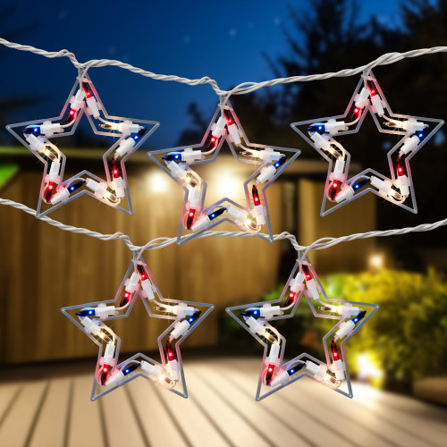 5ct Patriotic Star Fourth of July Light Set, 5.25ft White Wire - IMAGE 1