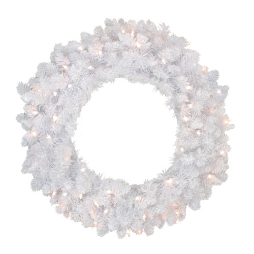 Pre-Lit Flocked Snow White Artificial Christmas Wreath - 36" - Clear Lights - IMAGE 1