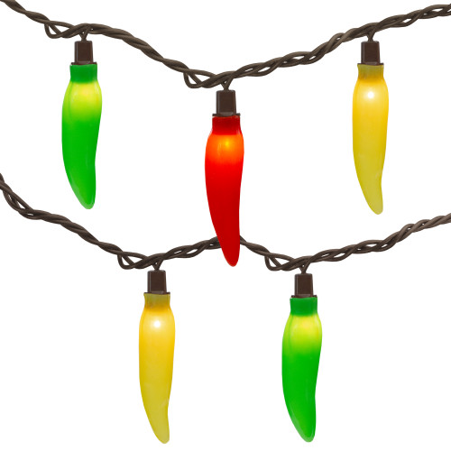 35-Count Vibrantly Colored Chili Pepper String Light Set, 22.5' Brown Wire - IMAGE 1