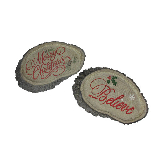 Set of 2 Gray and Red Tree Trunk Christmas Wall Plaques 12.5" - IMAGE 1