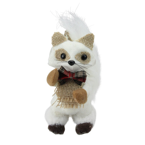 7" White and Beige Mini Standing Winter Fox Christmas Ornament - IMAGE 1