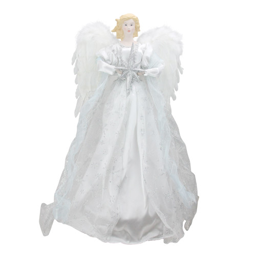 22" White and Silver Glitter Angel with Star Hanging Christmas Decoration - IMAGE 1