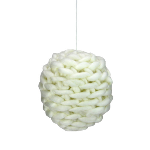 Cream White Knit Hanging Shatterproof Christmas Ball Ornament 7" (175mm) - IMAGE 1