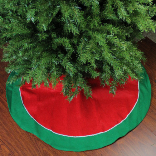 48" Red and Green Traditional Christmas Tree Skirt - IMAGE 1