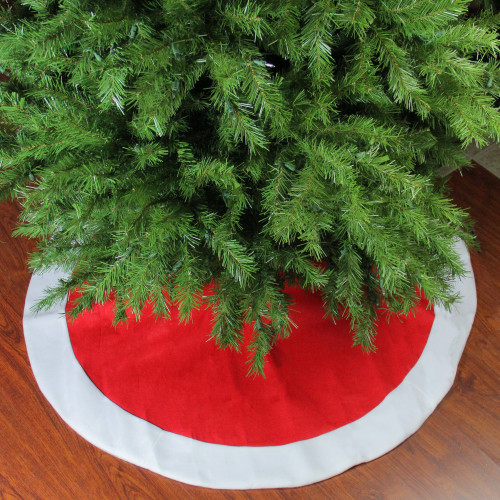 48" Red and White Traditional Christmas Tree Skirt with Border - IMAGE 1
