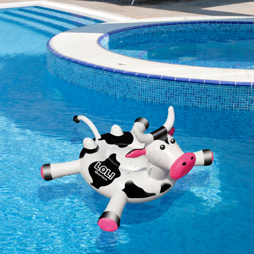 Inflatable Black and White Ride-On Cow Novelty Swimming Pool Float, 54-Inch - IMAGE 1