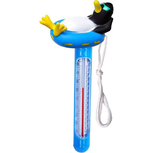 Relaxing Penguin Floating Swimming Pool Thermometer with Cord - 8.5" - IMAGE 1
