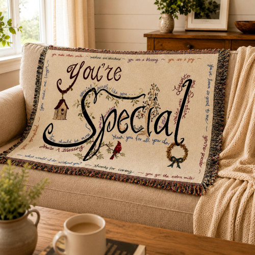 You're Special Tapestry Cotton Throw Blanket - 40" x 50" - Tan and Black - IMAGE 1