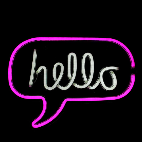 17" Pink and White 'Hello' Word Bubble LED Neon Style Wall Sign - IMAGE 1