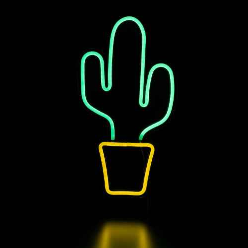 LED Potted Cactus Neon Lighted Wall Art - 18.5" - Green and Yellow - IMAGE 1